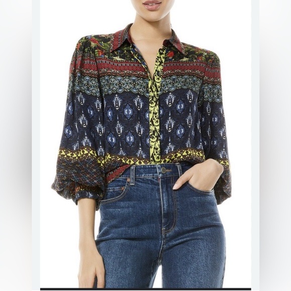 Alice + Olivia WILLA BLOUSON SLEEVE TOP - Picture 3 of 7